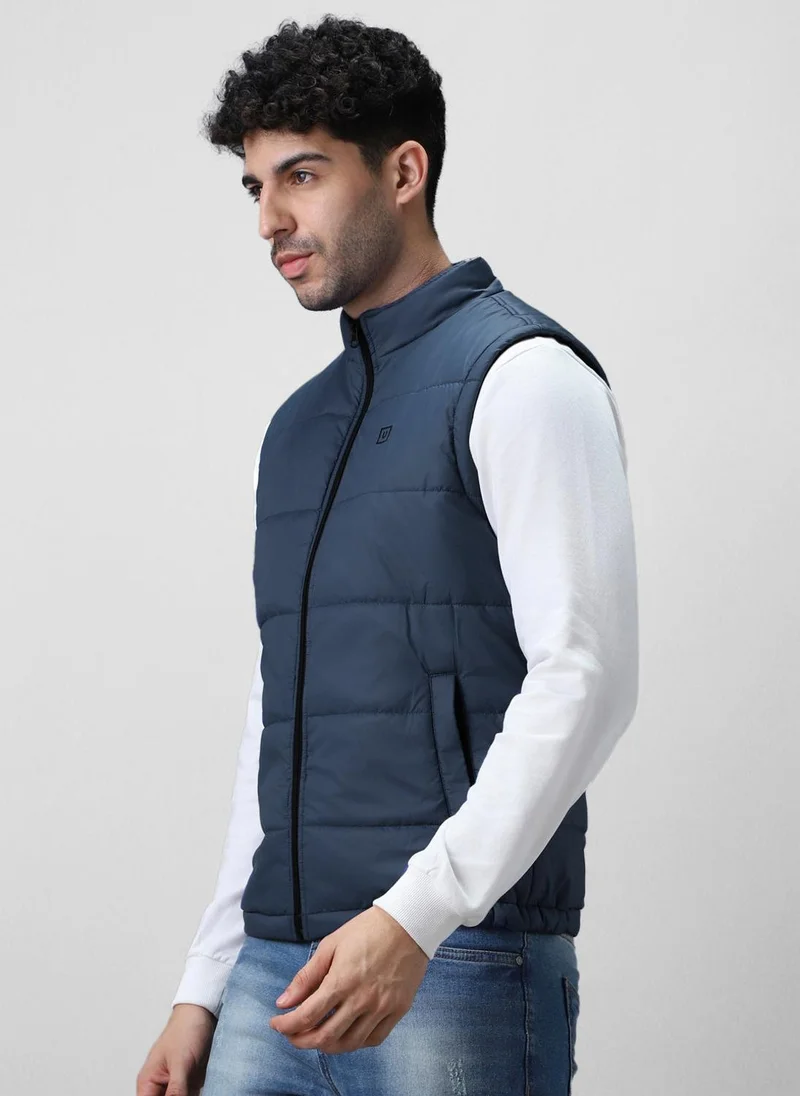 Urbano Fashion  Urbano Fashion Men's Blue Sleeveless Zippered Puffer Jacket for Men | Best Price UAE